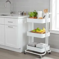 Kệ Xếp 3 Tầng Kim Loại Có Bánh Xe ECOSF3 Trắng
